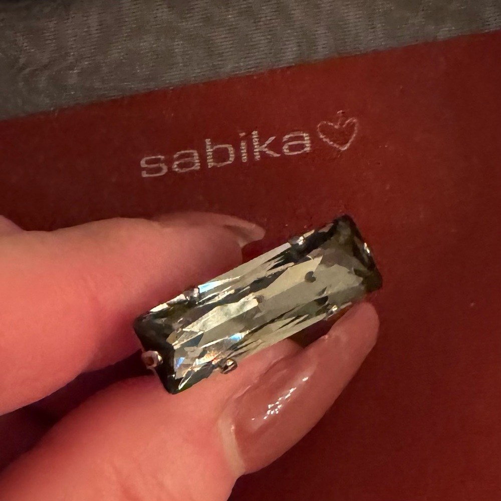 Sabika Silver/ Bluish Single Rectangular Gem Ring